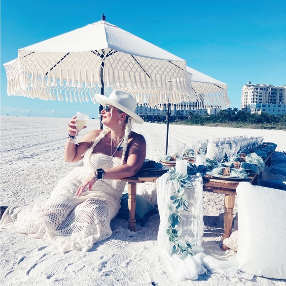 Farm Rio x Anthropologie Boho Cream Crochet Knit Maxi Dress - Picture 3 of 9